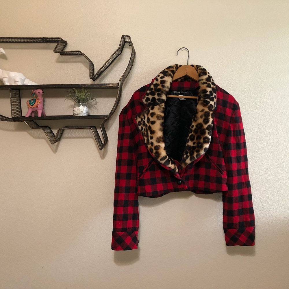 Vintage Nicole Miller plaid and Leopard jacket